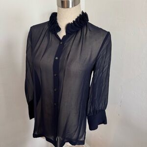 J. Crew Navy Sheer Ruffle Blouse